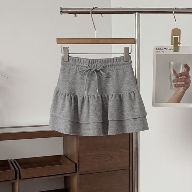 Drawstring Waist Plain Mini A-Line Skirt