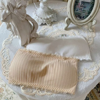 Plain Lace Trim Ribbed Bandeau Bra Top
