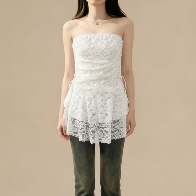 Plain Ruched Lace Tube Top
