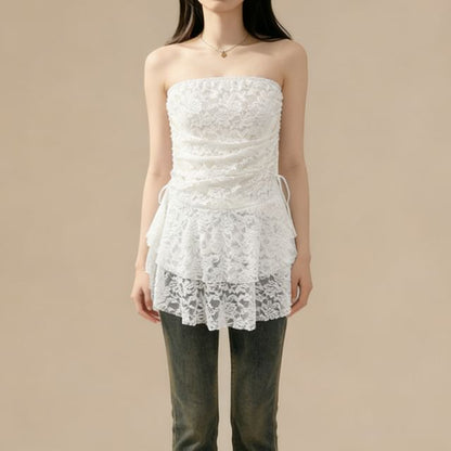 Plain Ruched Lace Tube Top