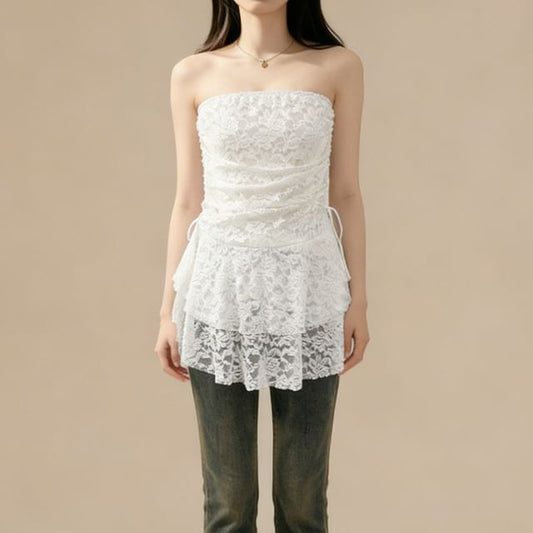 Plain Ruched Lace Tube Top