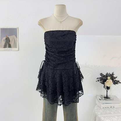 Plain Ruched Lace Tube Top