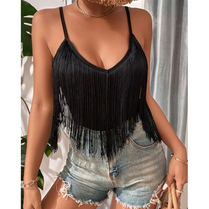 V-Neck Fringe Slim-Fit Camisole Top