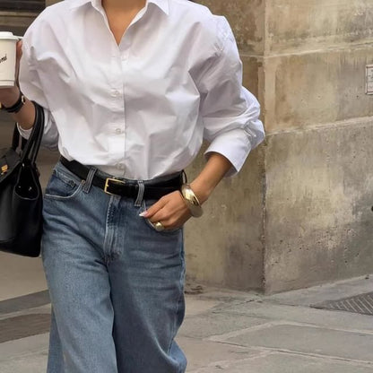 Long Sleeve Plain Loose-Fit Shirt