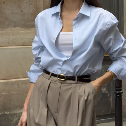 Long Sleeve Plain Loose-Fit Shirt