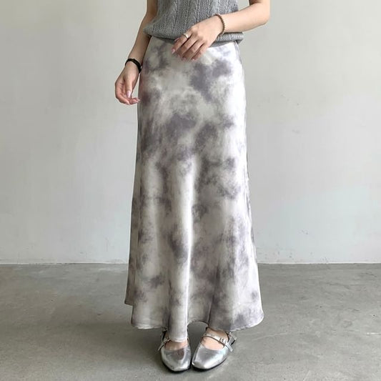 High Waist Tie-Dyed Midi A-Line Skirt