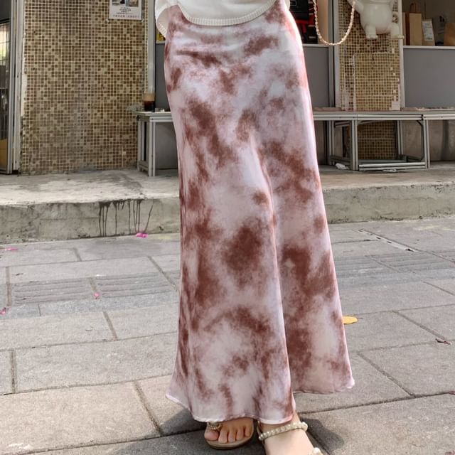 High Waist Tie-Dyed Midi A-Line Skirt