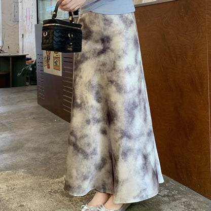 High Waist Tie-Dyed Midi A-Line Skirt
