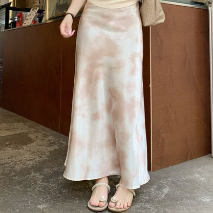 High Waist Tie-Dyed Midi A-Line Skirt