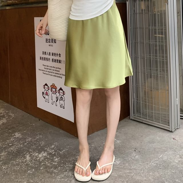 High Waist Plain Mini A-Line Skirt
