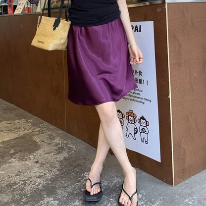 High Waist Plain Mini A-Line Skirt
