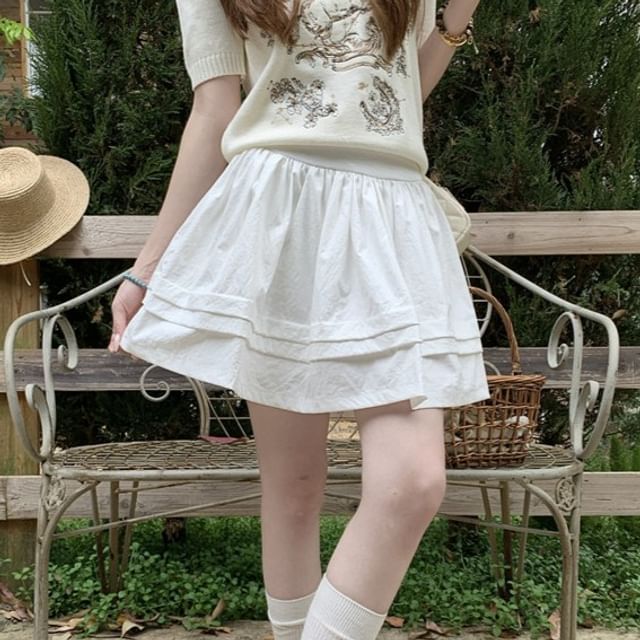 Mid Waist Plain Mini A-Line Skirt