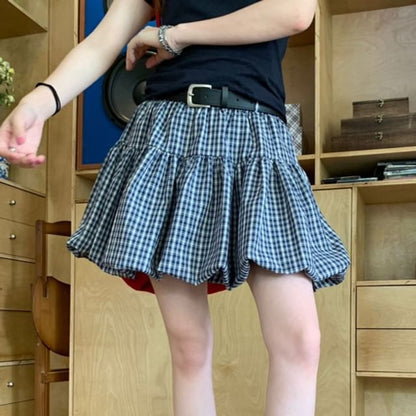 High Waist Plaid Mini A-Line Skirt
