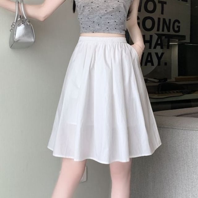 High Waist Plain Pleated A-Line Skirt