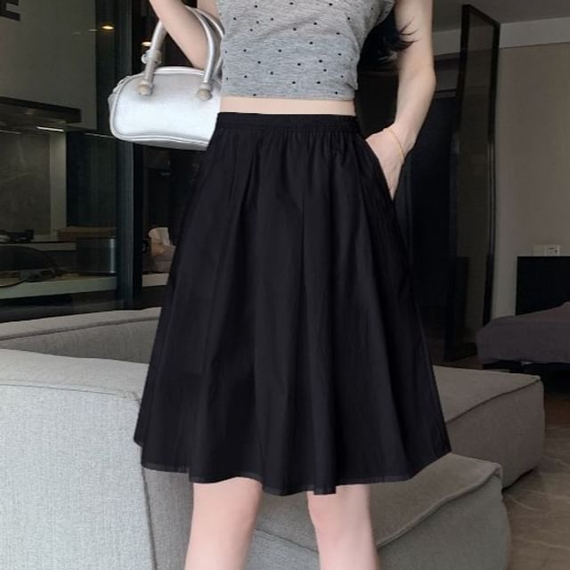 High Waist Plain Pleated A-Line Skirt