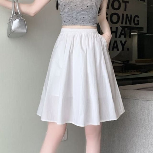 High Waist Plain Pleated A-Line Skirt
