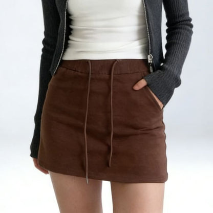 Drawstring Waist Plain Mini Pencil Skirt