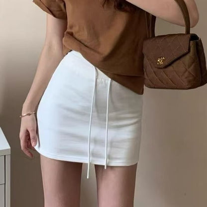 Drawstring Waist Plain Mini Pencil Skirt