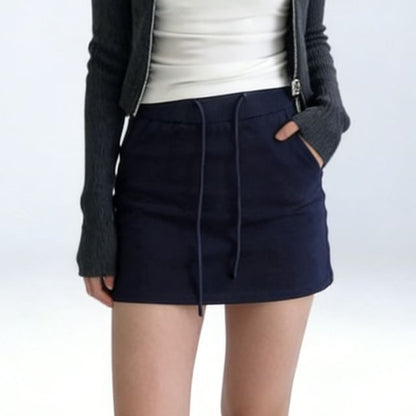 Drawstring Waist Plain Mini Pencil Skirt