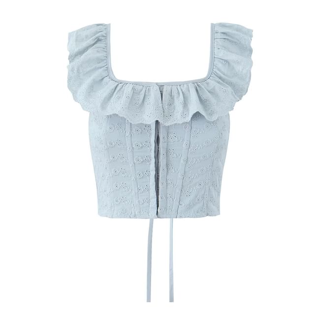 Square-Neck Ruffled-Trim Lace Corset Tank Top