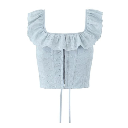 Square-Neck Ruffled-Trim Lace Corset Tank Top