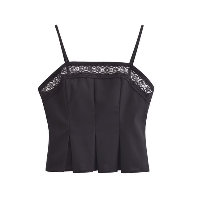 Lace-Trim Plain Slim-Fit Crop Camisole Top