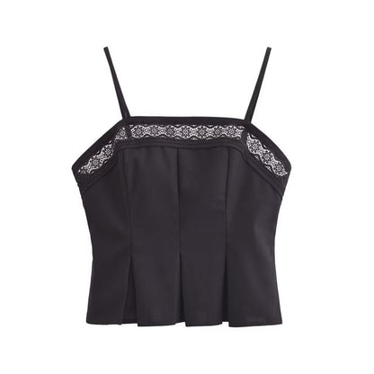 Lace-Trim Plain Slim-Fit Crop Camisole Top
