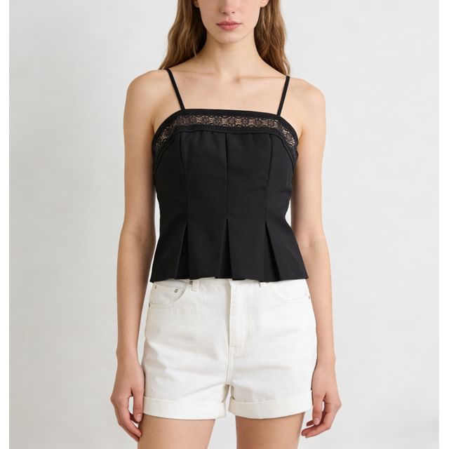 Lace-Trim Plain Slim-Fit Crop Camisole Top