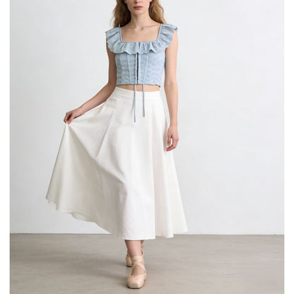 Square-Neck Ruffled-Trim Lace Corset Tank Top