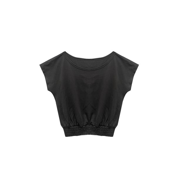 Short-Sleeve Round Neck Off Shoulder Plain T-Shirt