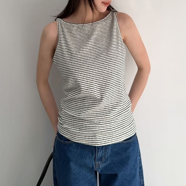 Sleeveless Round Neck Striped Top
