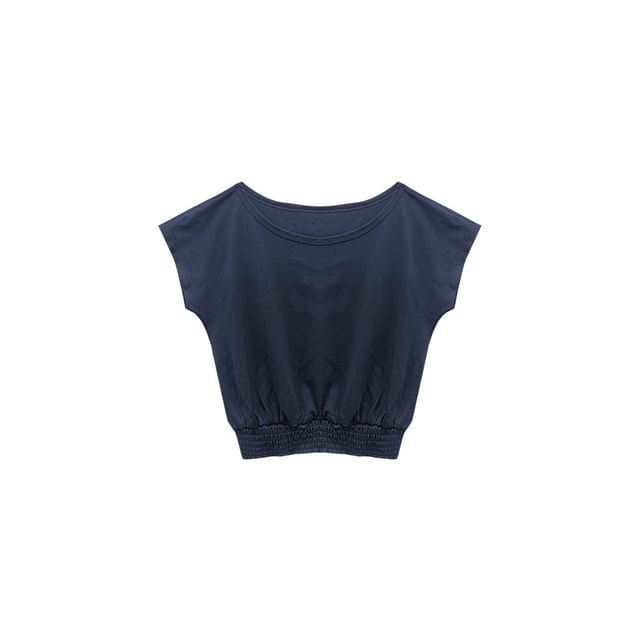 Short-Sleeve Round Neck Off Shoulder Plain T-Shirt
