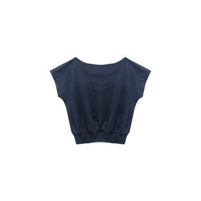 Short-Sleeve Round Neck Off Shoulder Plain T-Shirt