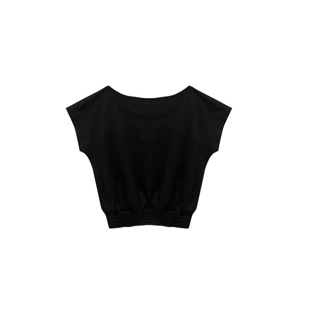 Short-Sleeve Round Neck Off Shoulder Plain T-Shirt