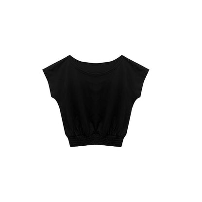 Short-Sleeve Round Neck Off Shoulder Plain T-Shirt