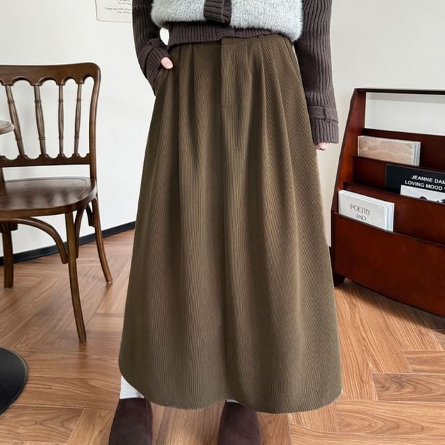 High Waist Corduroy Midi A-Line Skirt