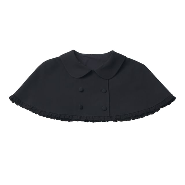 Long-Sleeve Band Collar Plain Blouse / Collared Plain Crop Cape / Mid Rise Plain Mini A-Line Skirt / Long-Sleeve Collared Plain Ruffle Trim Mini A-Line Dress