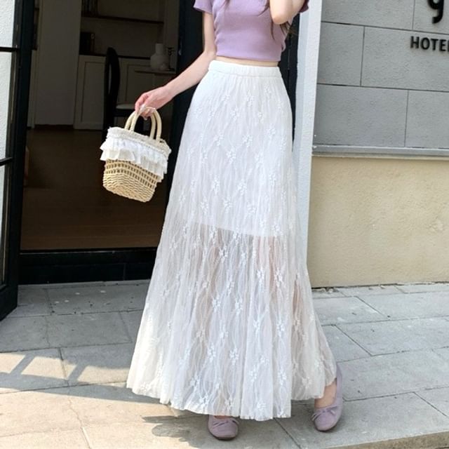 High Waist Plain Lace Maxi Mermaid Skirt