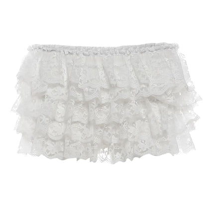 V-Neck Lace Panel Buttoned Crop Camisole Top / Low Rise Tiered Mini A-Line Skort
