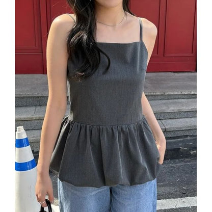 Square Neck Plain Bubble Hem Peplum Camisole Top