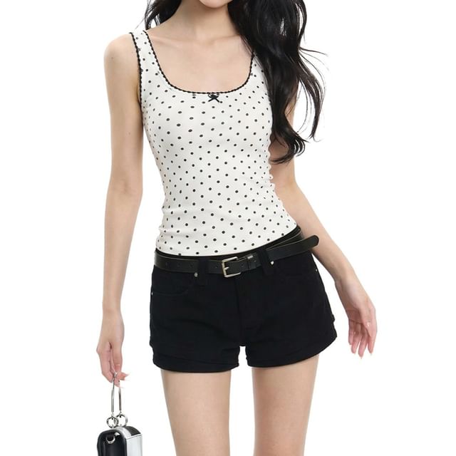 Polka-Dot Square-Neck Fitted Crop Tank