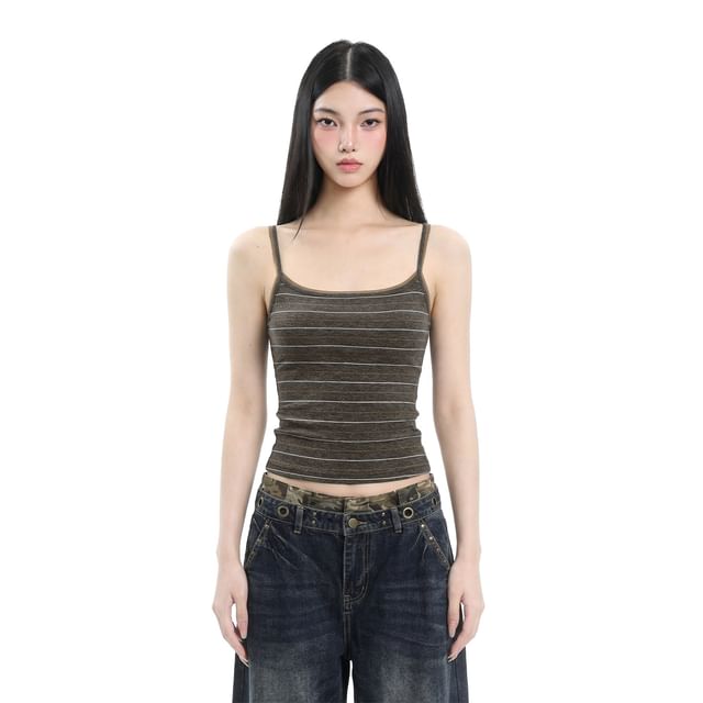 Slim-Fit Striped Crop Camisole with Two-Tone Look