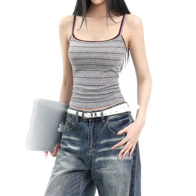 Slim-Fit Striped Crop Camisole with Two-Tone Look