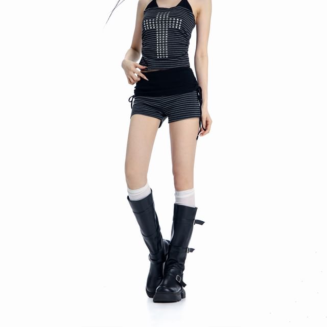 Striped Halter Crop Shirt with Matching Hot Shorts