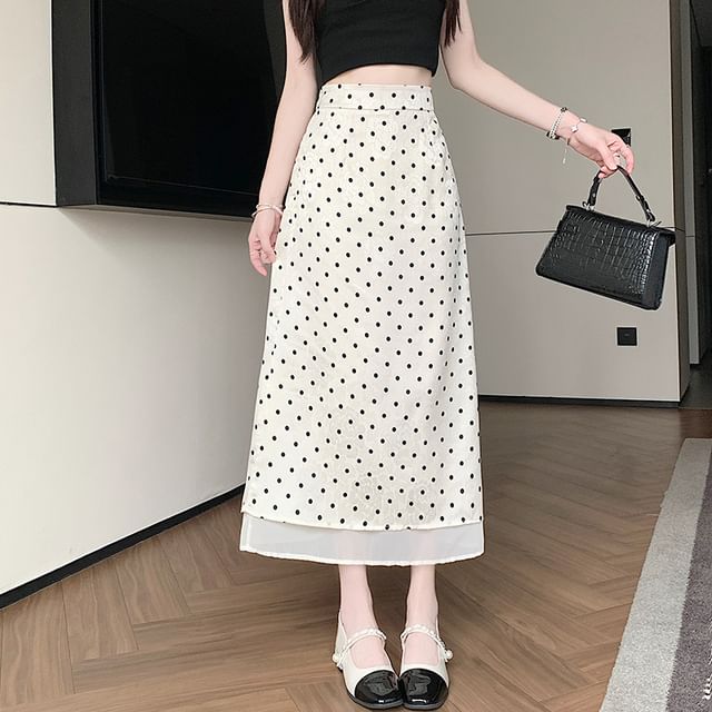 High Waist Polka Dot Maxi A-Line Skirt