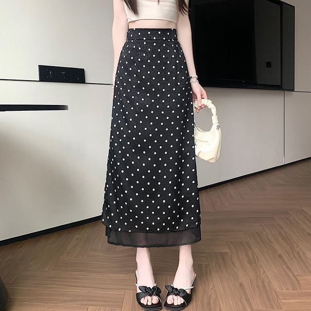 High Waist Polka Dot Maxi A-Line Skirt