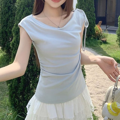 One-Shoulder Ruched Sleeveless Top