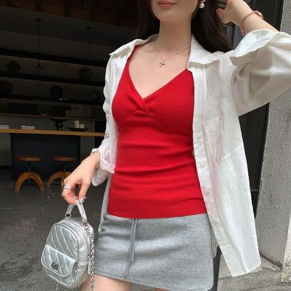 Crop V-Neck Sleeveless Tank