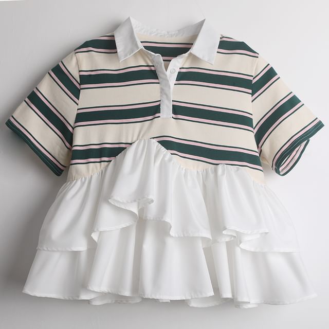 Striped Ruffle Polo Shirt
