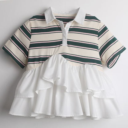 Striped Ruffle Polo Shirt